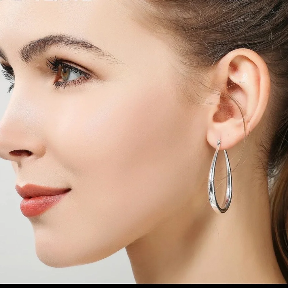 New 925 Silver Smooth Circle 41mm Hoop Earrings